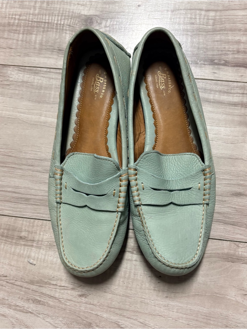 Bass Mint Green Leather Penny Driving Loafers - Women's Slip-On - Picture 2 of 9